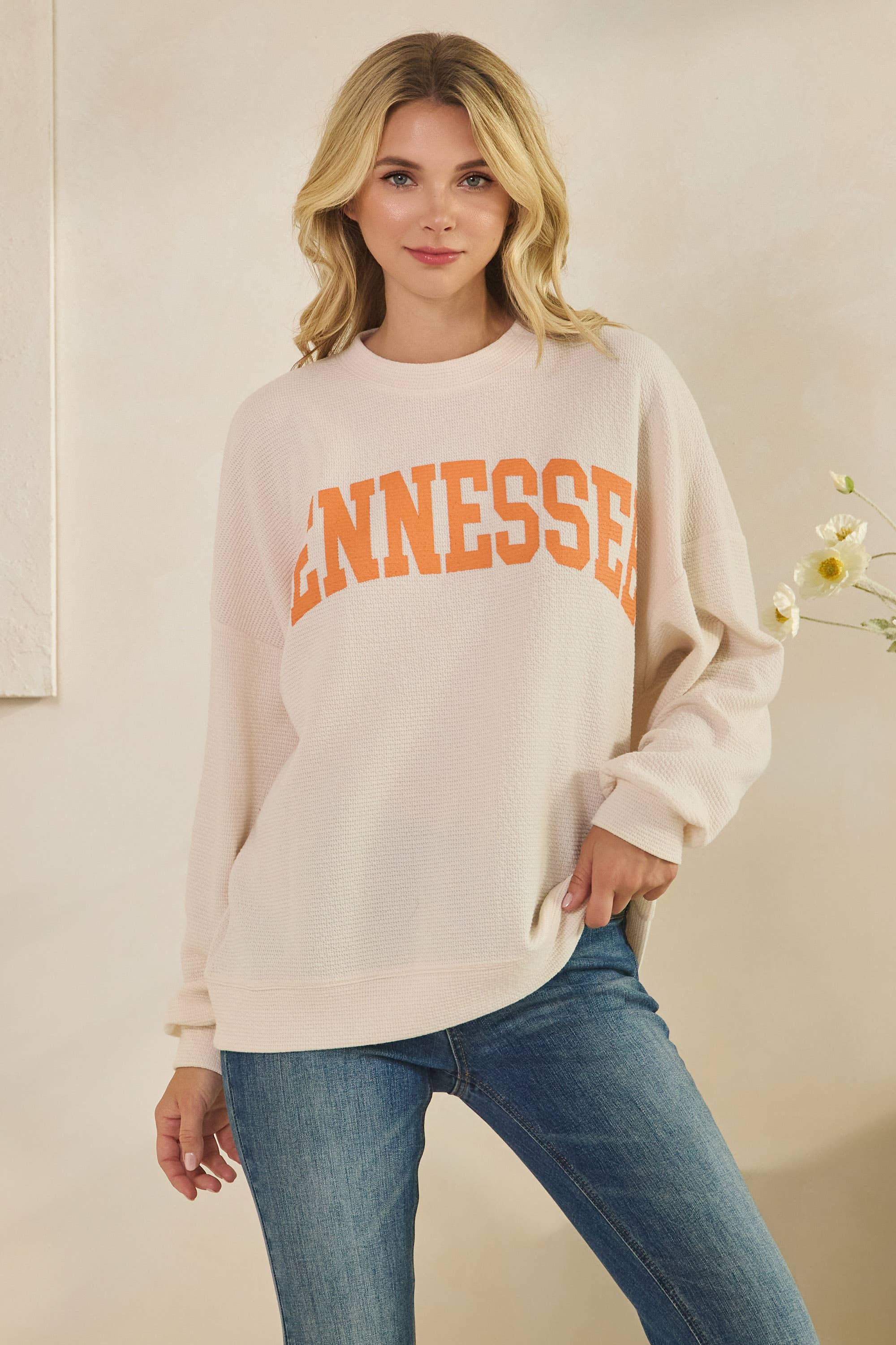 T-42083-"TENNESSEE" CLOUDY KNIT LONG SLEEVE GRAPHIC TOP