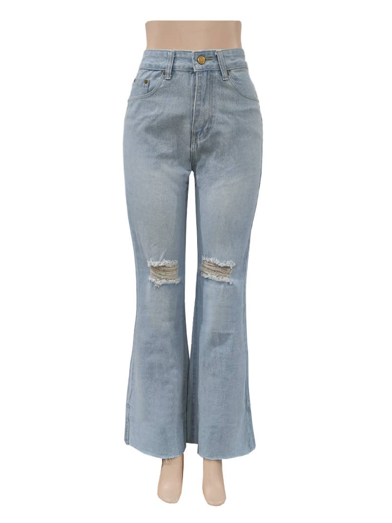 Western basic high rise flare ripped jeans