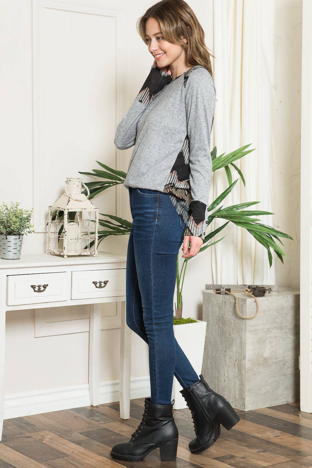 Chevron Print Contrast Sweater Knit