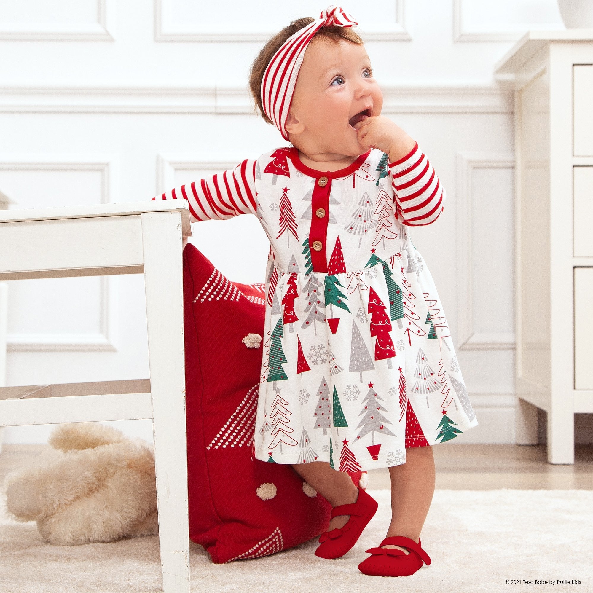 Baby Girl's Christmas Trees Cotton Dress